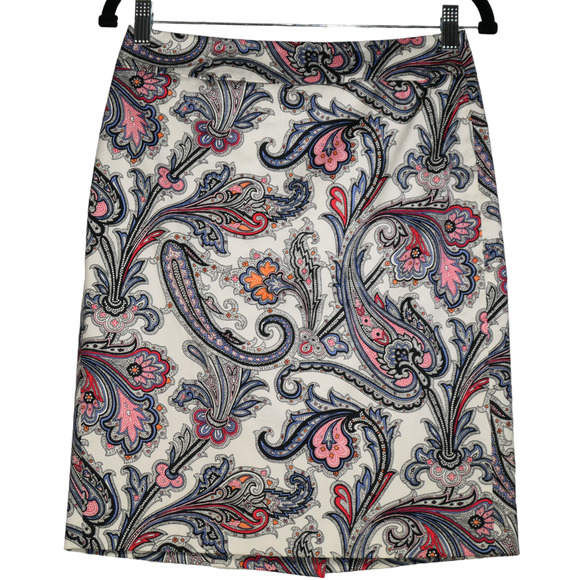 Ann Taylor Pencil Skirt Womens Size 0 White Floral Line Back Slit Career Classic - Picture 1 of 7